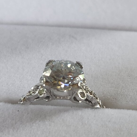 Vintage PLATINUM solitaire ENGAGMENT RING 2 CT Charles Colvard Moissanite. Sz 6 - Picture 15 of 16